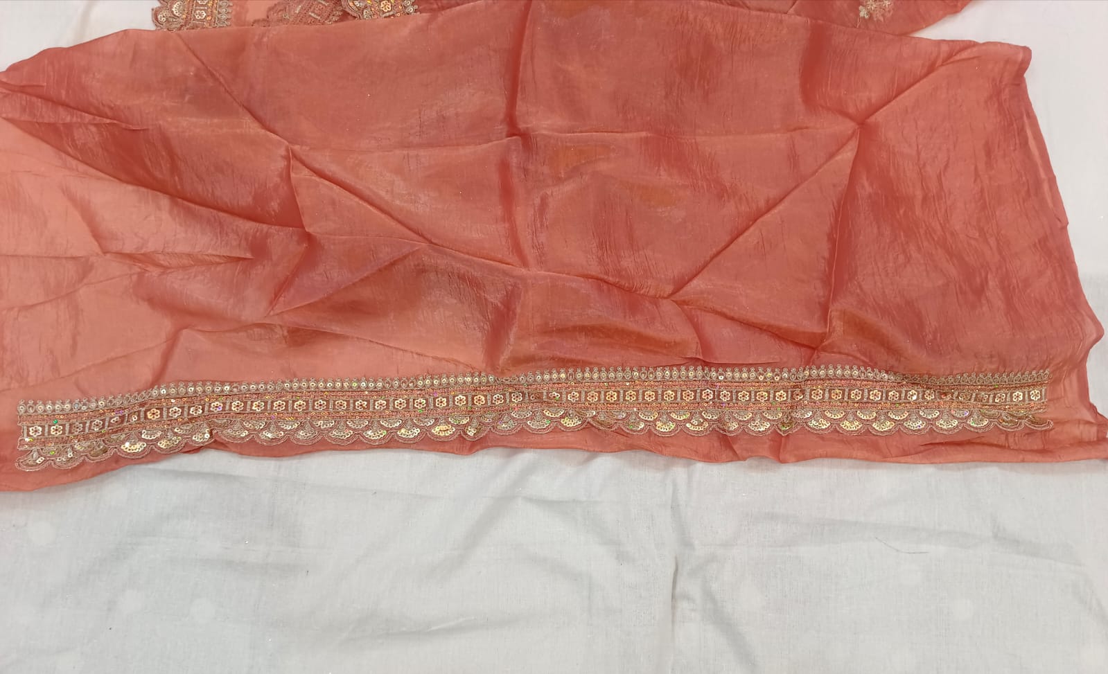 Embroidered Wrinkle Jimmy Choo Peach Saree Embroidered