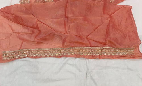 Embroidered Wrinkle Jimmy Choo Peach Saree Embroidered