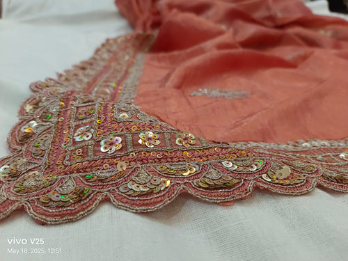 Embroidered Wrinkle Jimmy Choo Peach Saree Embroidered