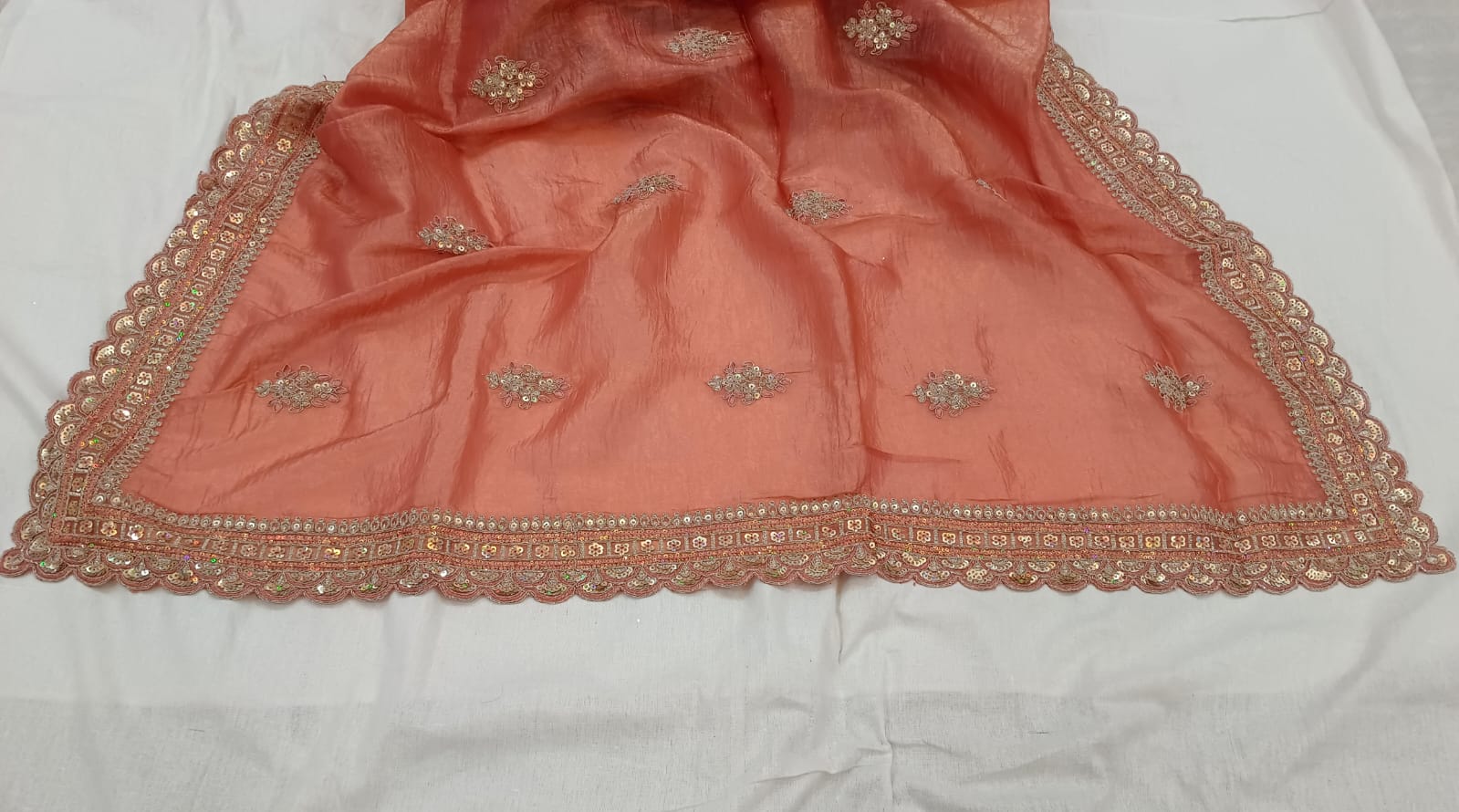 Embroidered Wrinkle Jimmy Choo Peach Saree Embroidered