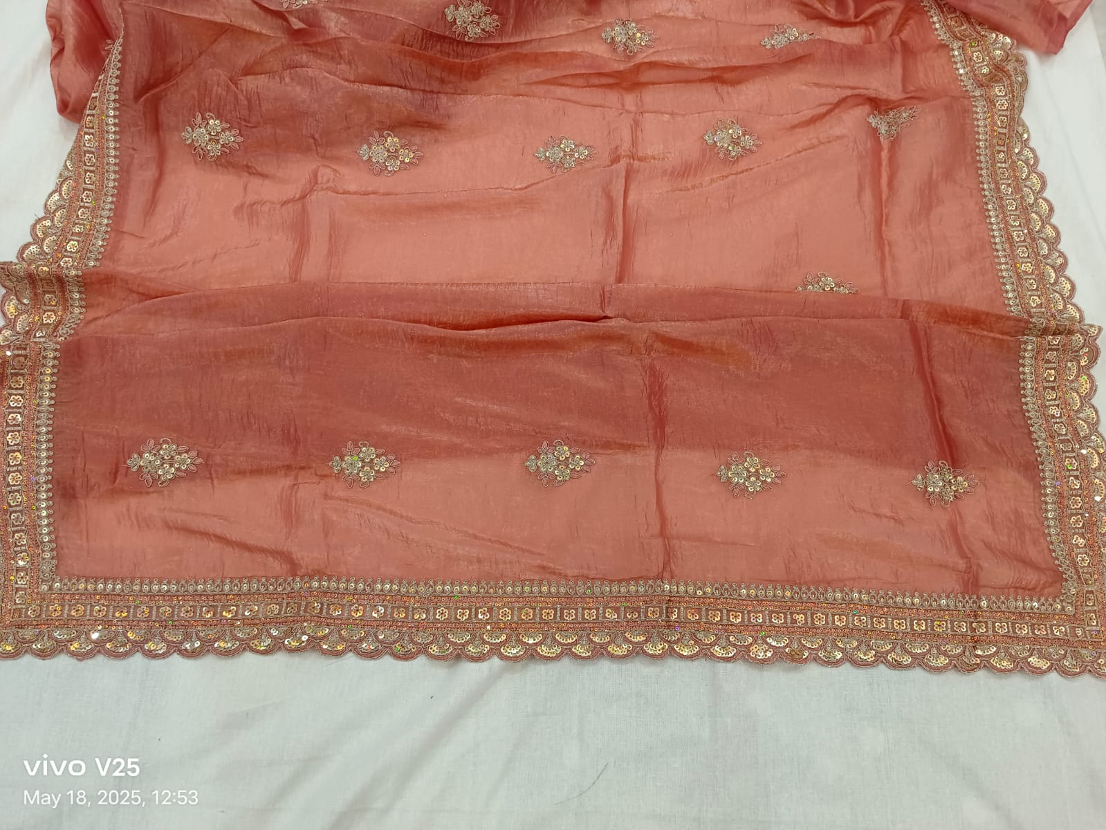 Embroidered Wrinkle Jimmy Choo Peach Saree Embroidered