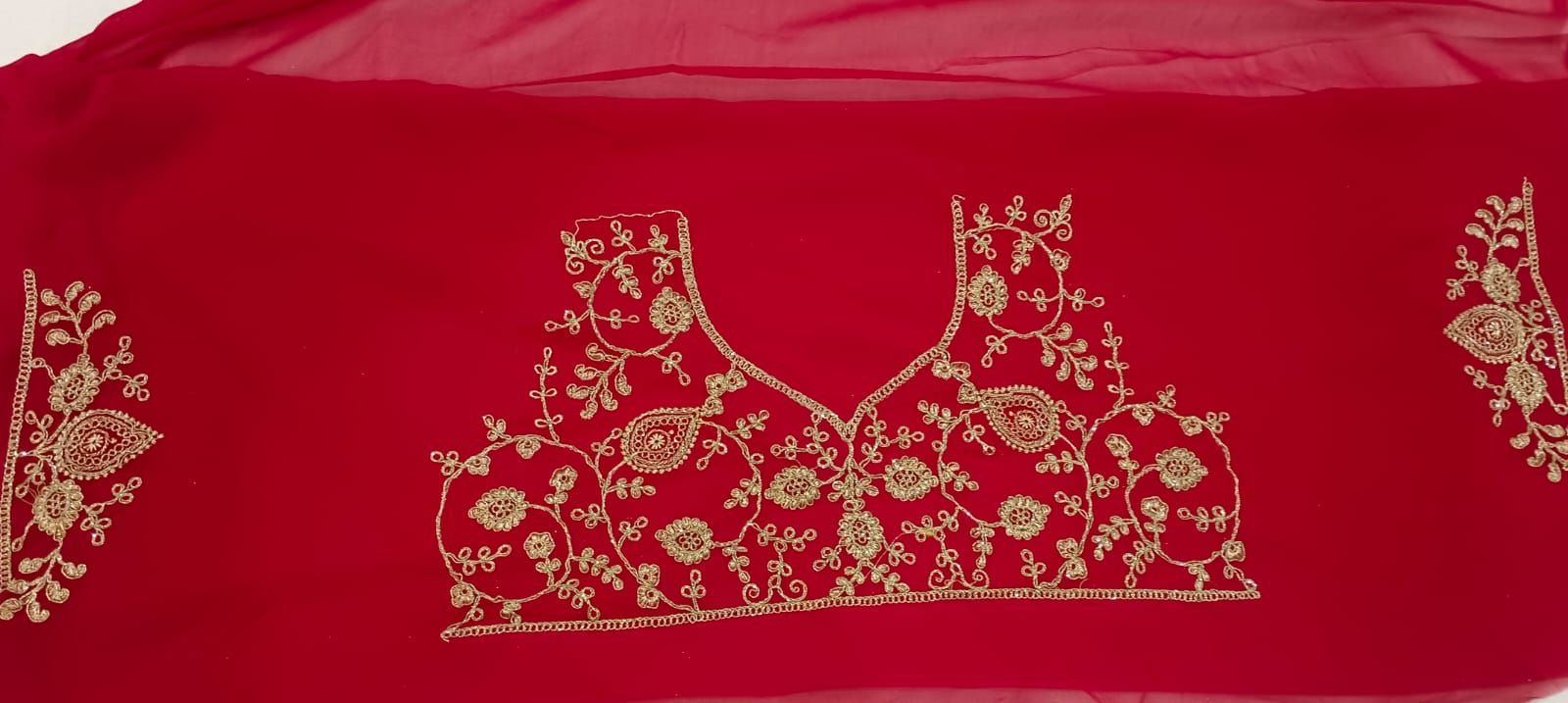 Maroon Red Heavy embroidered Saree with unstitched blouse georgette super light and stylish