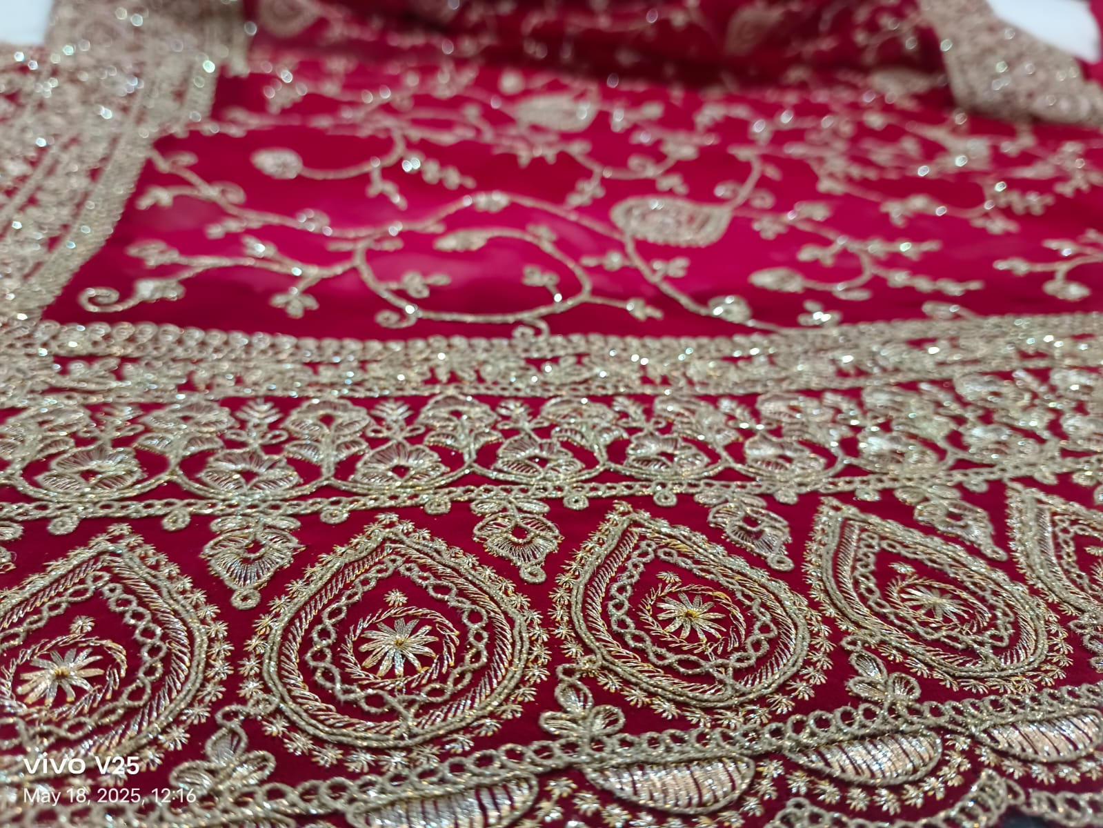 Maroon Red Heavy embroidered Saree with unstitched blouse georgette super light and stylish