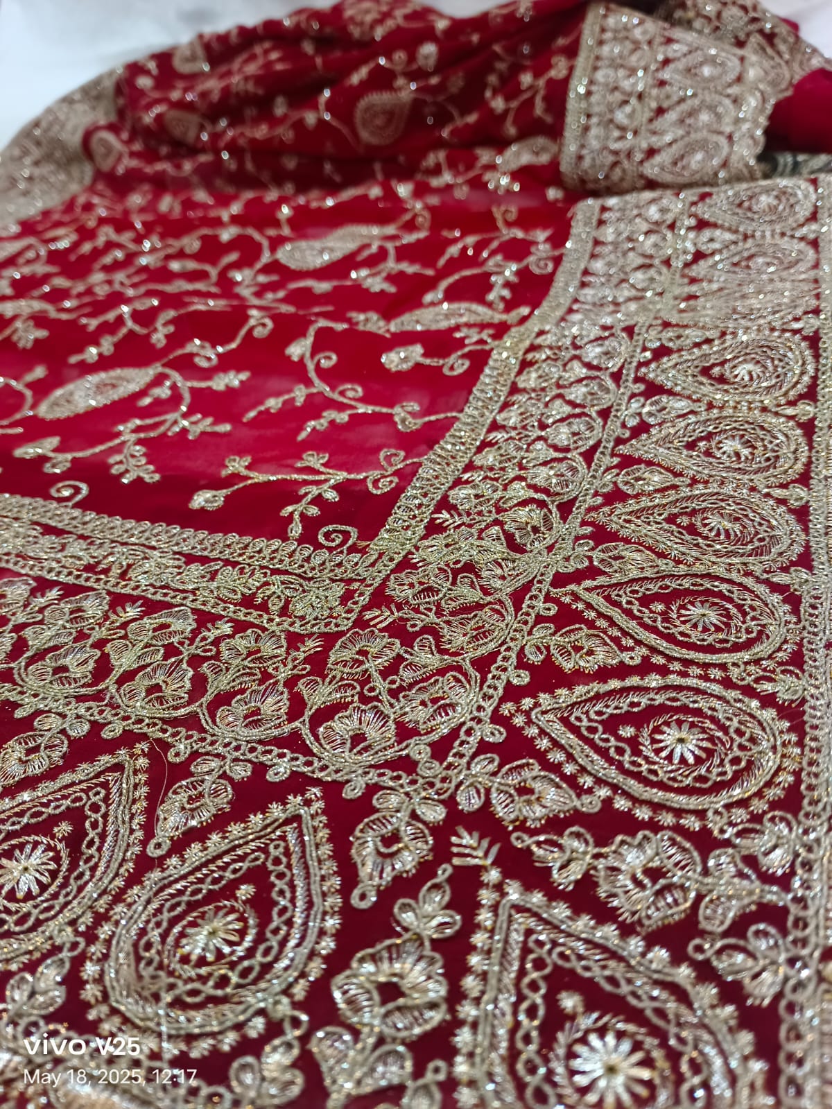 Maroon Red Heavy embroidered Saree with unstitched blouse georgette super light and stylish