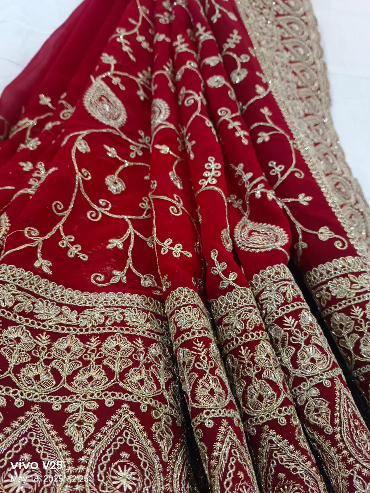 Maroon Red Heavy embroidered Saree with unstitched blouse georgette super light and stylish
