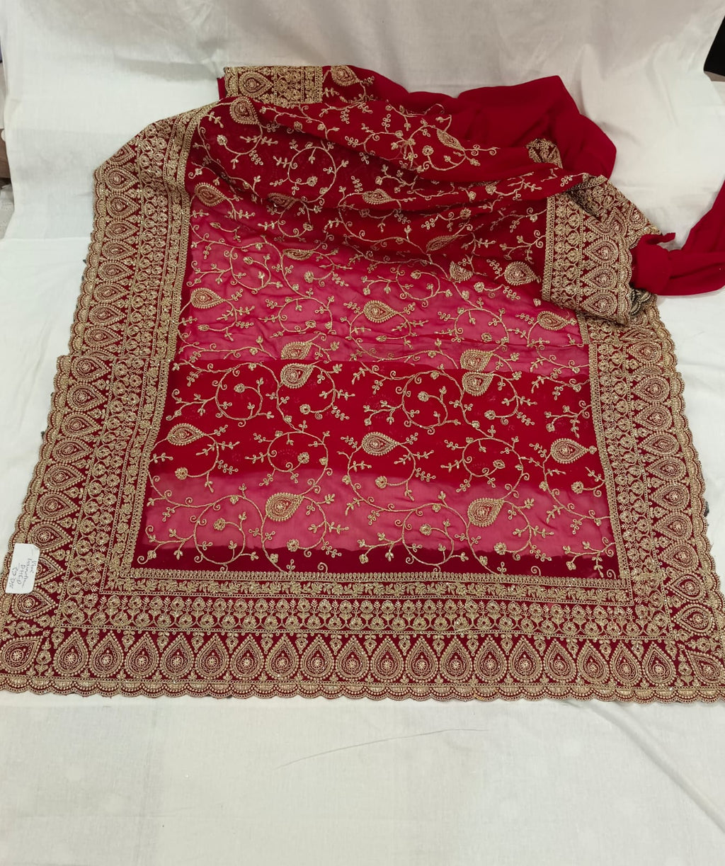Maroon Red Heavy embroidered Saree with unstitched blouse georgette super light and stylish