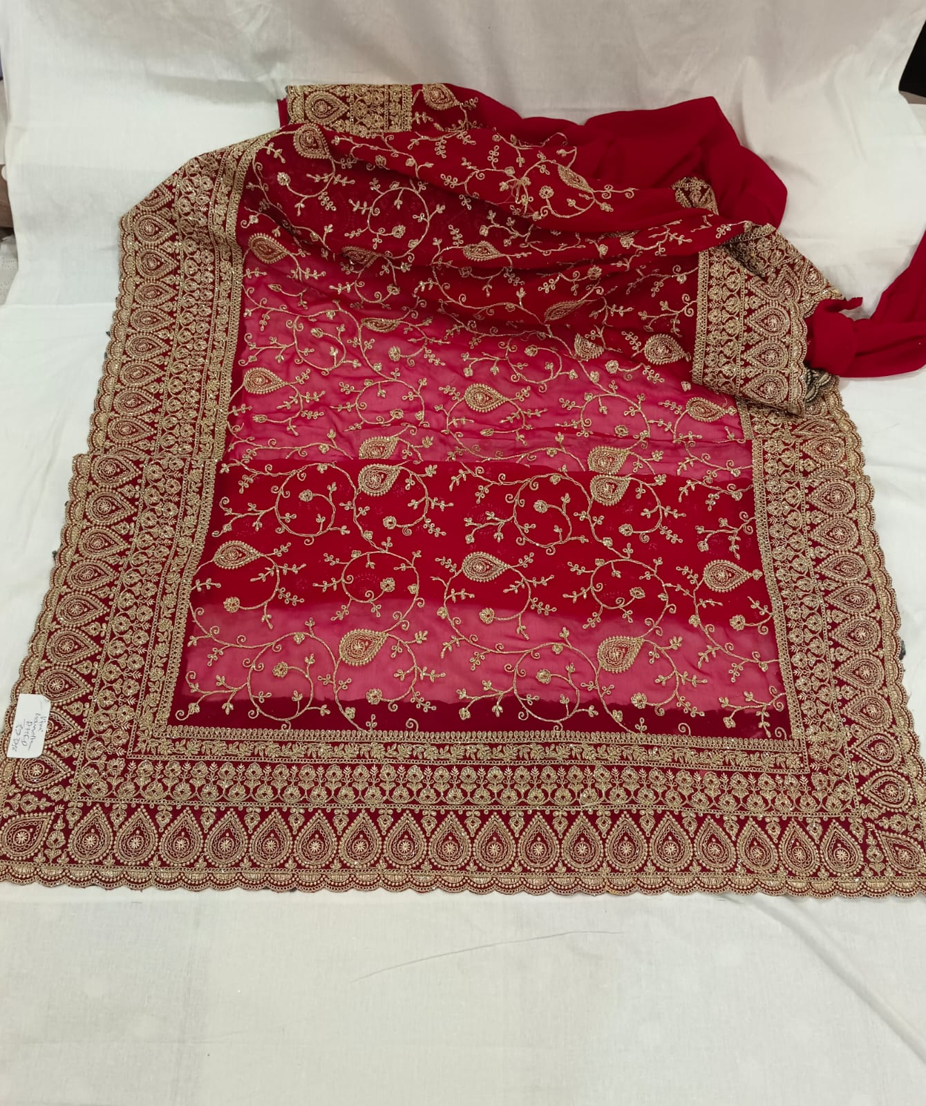 Maroon Red Heavy embroidered Saree with unstitched blouse georgette super light and stylish