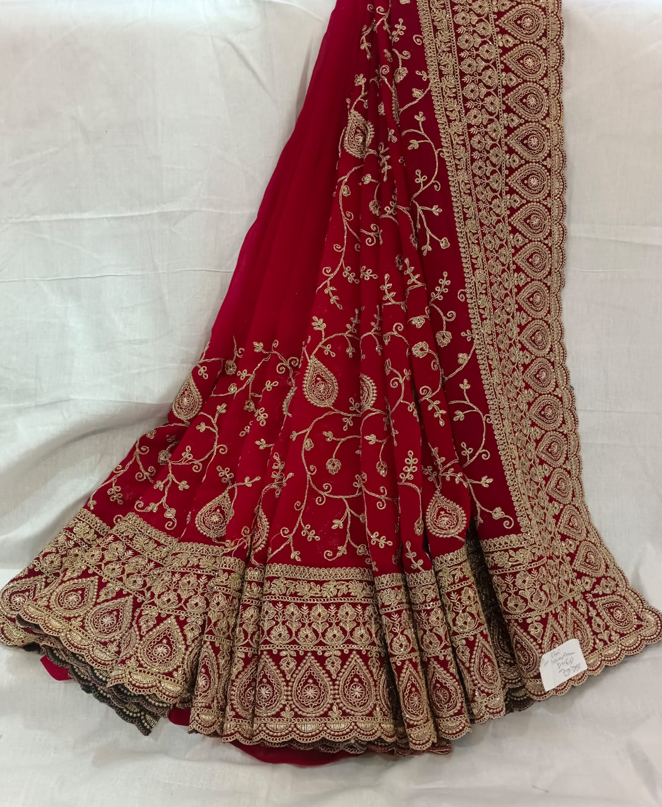Maroon Red Heavy embroidered Saree with unstitched blouse georgette super light and stylish